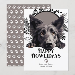 Tarjeta Festiva Navidades de perro pastor belga Happy Howlidays