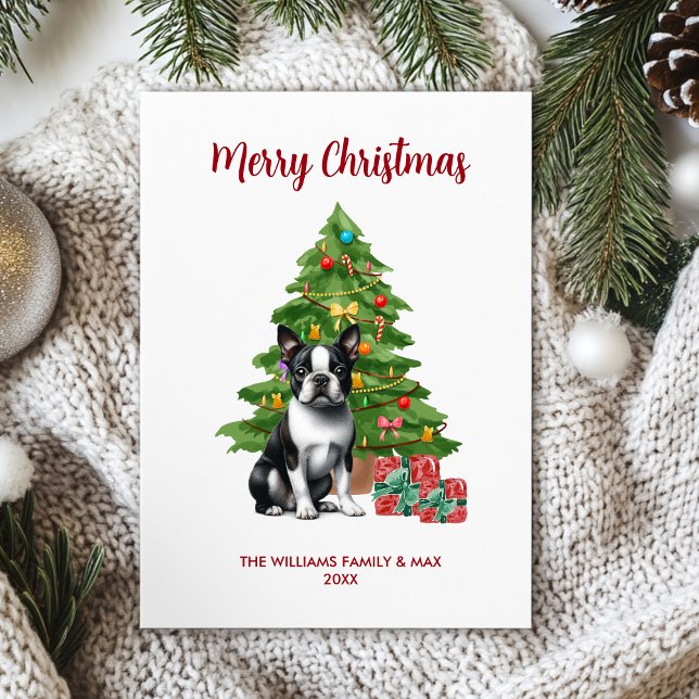 Tarjeta Festiva Navidades de perro terrier de Boston personalizado (Subido por el creador)