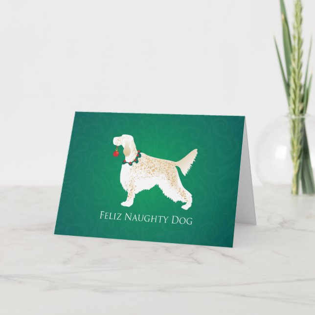 Tarjeta Festiva Navidades de Perro traviesa Feliz (Anverso)