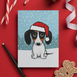 Tarjeta Festiva Navidades de Perro Wiener de Piebald Dachshund San