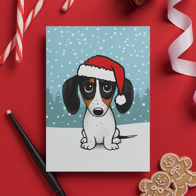 Tarjeta Festiva Navidades de Perro Wiener de Piebald Dachshund San (Subido por el creador)