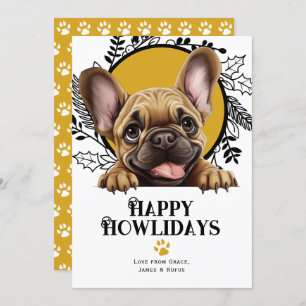 Tarjeta Festiva Navidades de perros Bulldog franceses Felices Howl