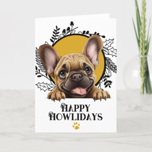 Tarjeta Festiva Navidades de perros Bulldog franceses Felices Howl