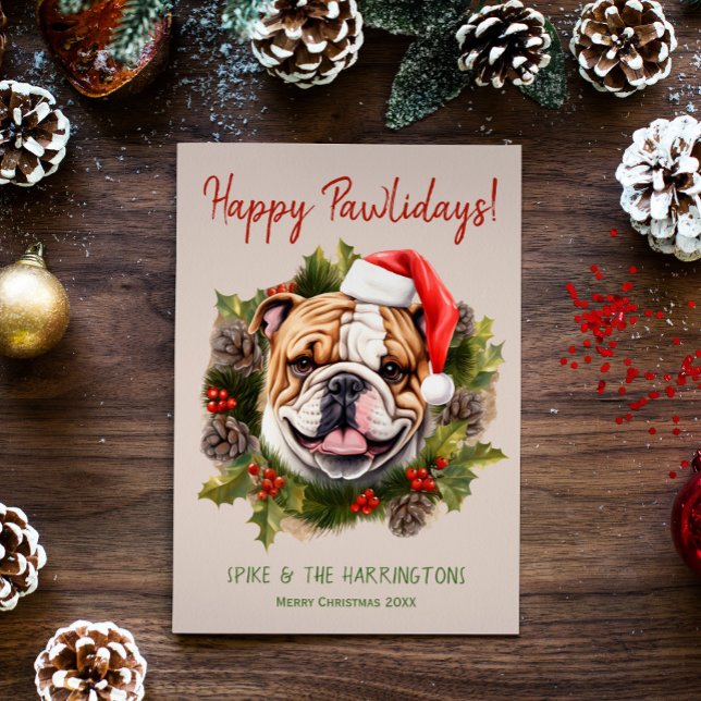 Tarjeta Festiva Navidades de perros bulldoges Felices Fiestas (Subido por el creador)
