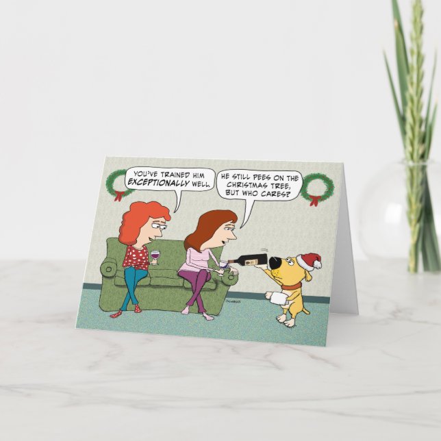 Tarjeta Festiva Navidades de perros con vino dulce y gracioso (Anverso)