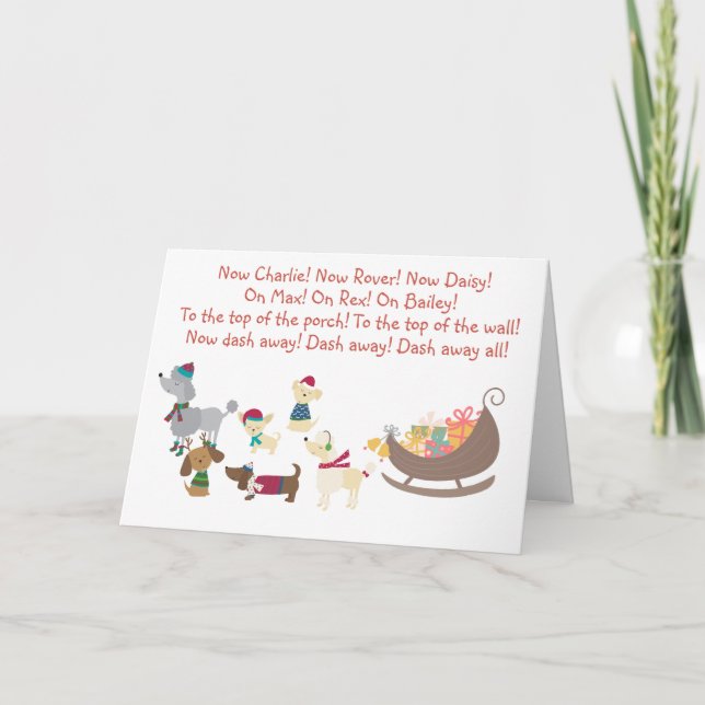 Tarjeta Festiva Navidades De Perros Cute Sled (Anverso)