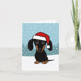 Tarjeta Festiva Navidades de perros Dachshund Santa Black y Tan Wi