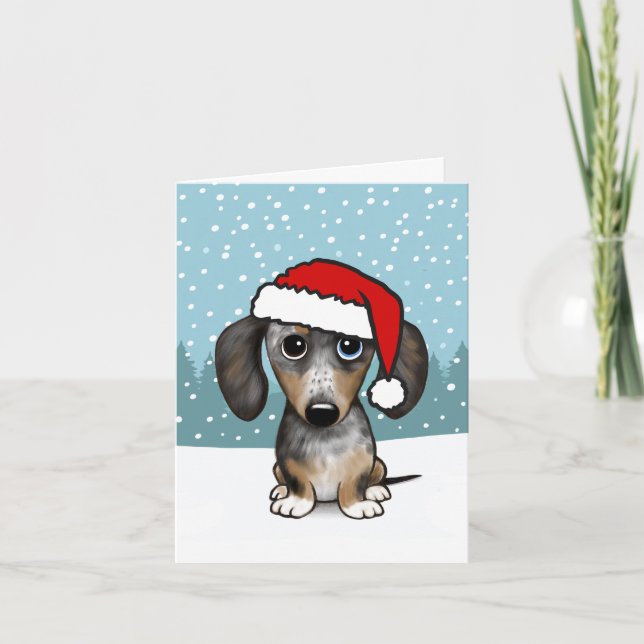 Tarjeta Festiva Navidades de perros Dapple Dachshund Santa Wiener (Anverso)
