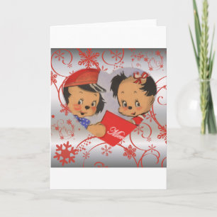 Tarjeta Festiva Navidades de perros de porcino de época