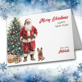 Tarjeta Festiva Navidades de perros de Santa Claus y Cairn Terrier