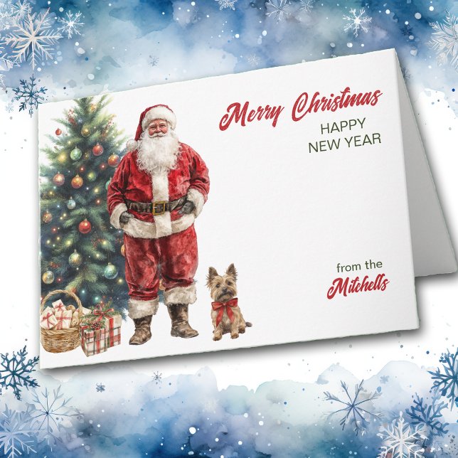 Tarjeta Festiva Navidades de perros de Santa Claus y Cairn Terrier (Subido por el creador)
