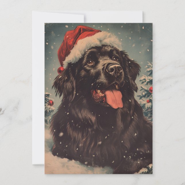 Tarjeta Festiva Navidades de perros de Terranova (Anverso)