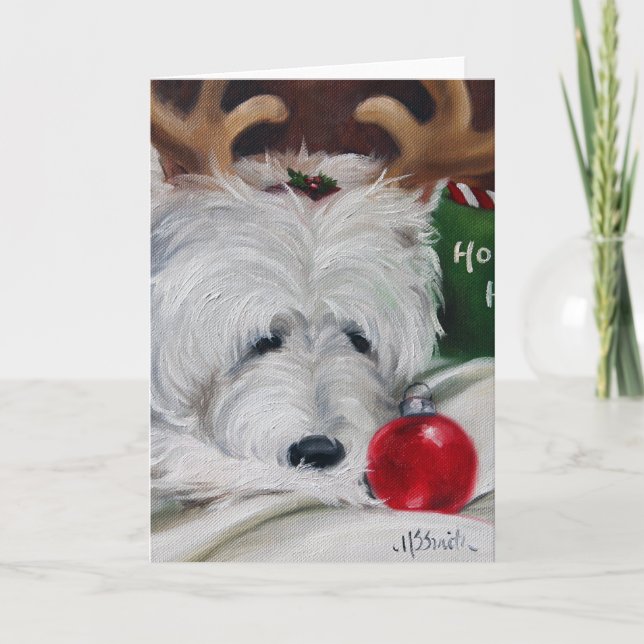 Tarjeta Festiva navidades de perros de westist west Highland terri (Anverso)