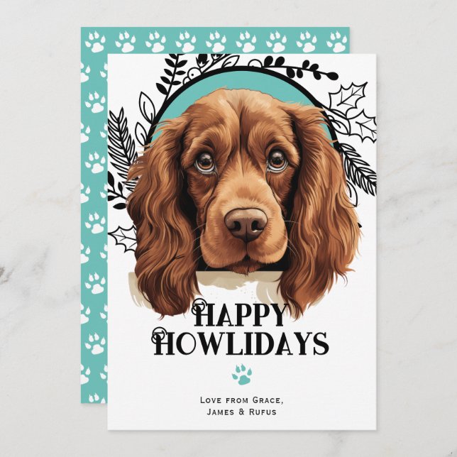Tarjeta Festiva Navidades de Perros Españoles Felices Howlidays Su (Anverso / Reverso)