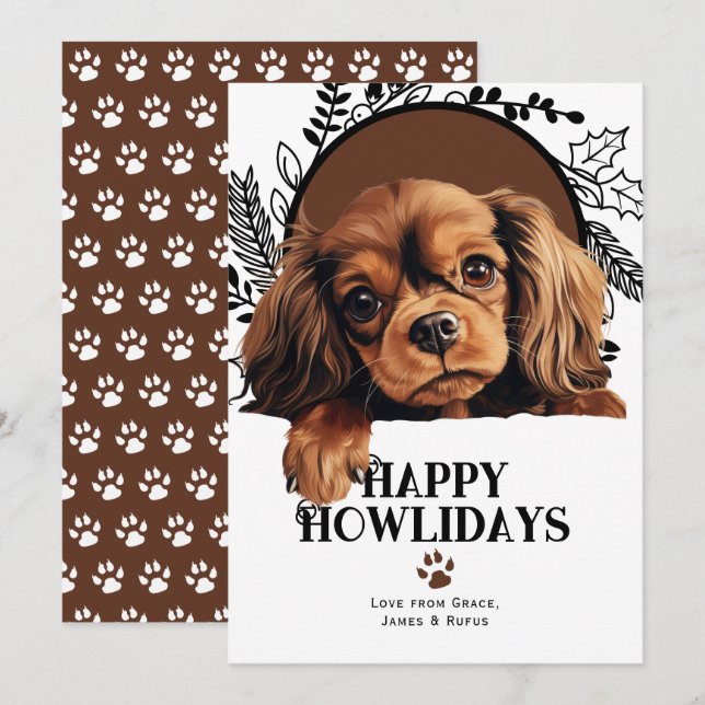 Tarjeta Festiva Navidades de perros españoles felices novillos de  (Anverso / Reverso)