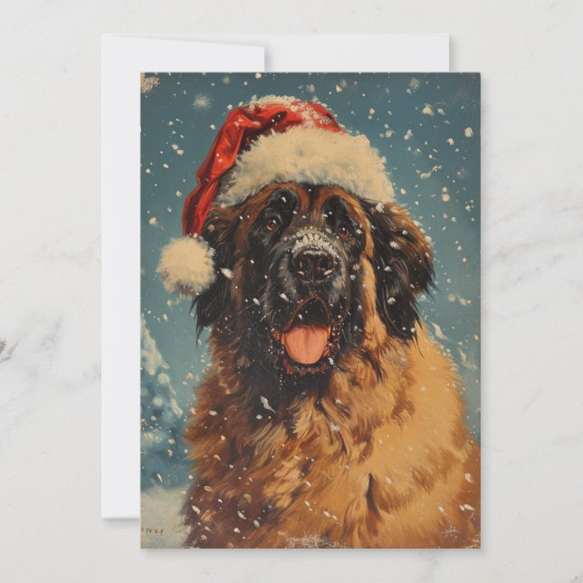 Tarjeta Festiva Navidades de perros Leonberger (Anverso)