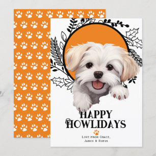 Tarjeta Festiva Navidades de perros malteses felices de Howlidays