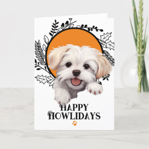 Tarjeta Festiva Navidades de perros malteses felices de Howlidays