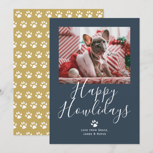 Tarjeta Festiva Navidades de perros Mascotas Felices de Howlidays (Anverso / Reverso)