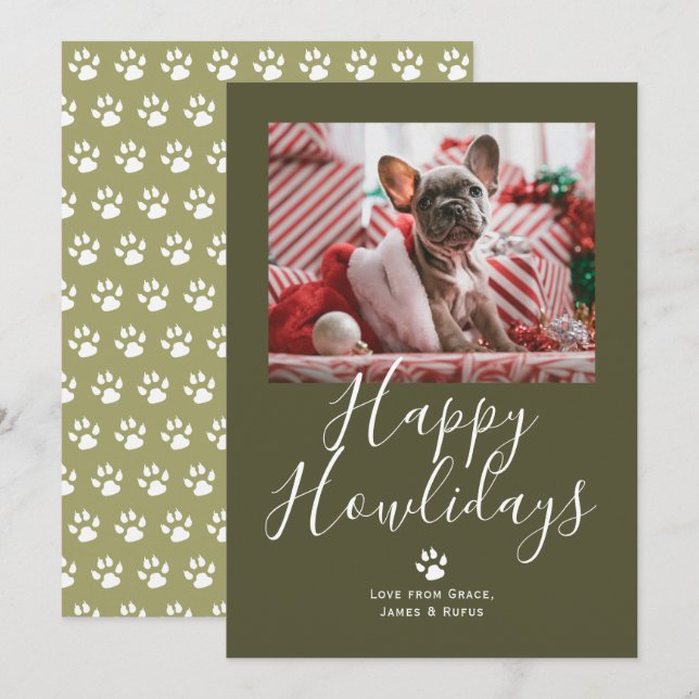 Tarjeta Festiva Navidades de perros Mascotas Felices de Howlidays (Anverso / Reverso)