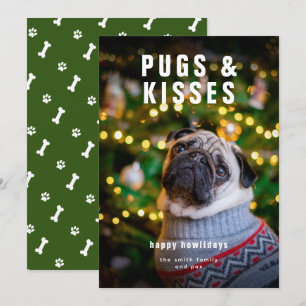 Tarjeta Festiva Navidades de perros Mascotas Pugs and Kiss