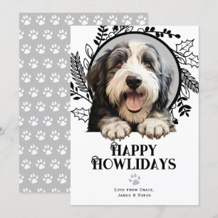 Tarjeta Festiva Navidades de perros ovinos ingleses de edad feliz