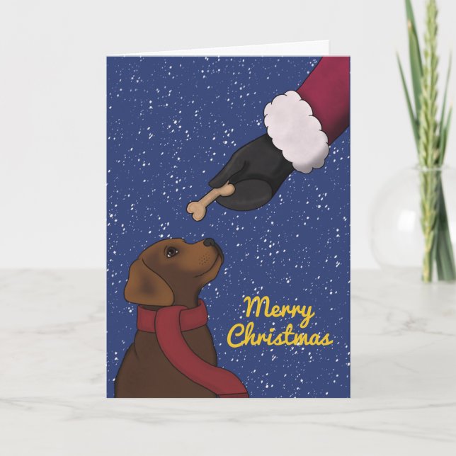 Tarjeta Festiva Navidades de perros recuperadores de chocolate Lab (Anverso)