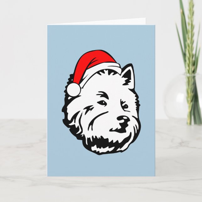 Tarjeta Festiva Navidades de perros Westie Santa Hat (Anverso)