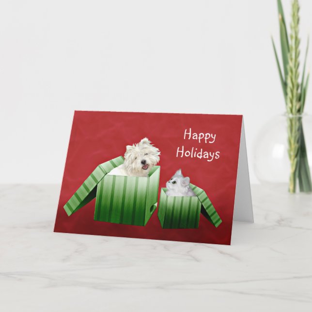 Tarjeta Festiva Navidades de perros y gatos (Anverso)