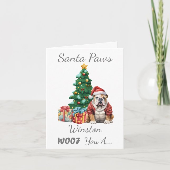 Tarjeta Festiva Navidades de personalizable Bulldog inglés de perr (Anverso)