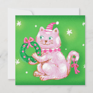 Tarjeta Festiva Navidades de Personalizado lindo Gato agarrando co