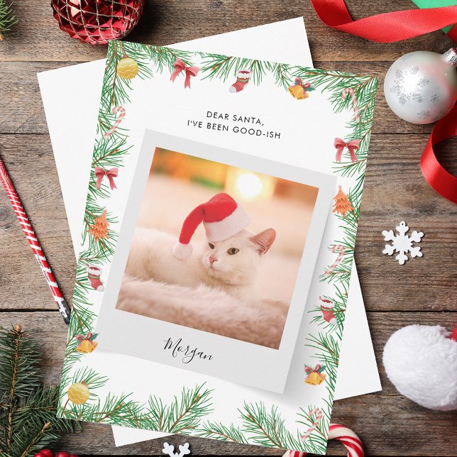 Tarjeta Festiva Navidades de Personalizados de gatos Mascotas grac (Nice List Funny Pet Cat Photo Custom Christmas Holiday Card)