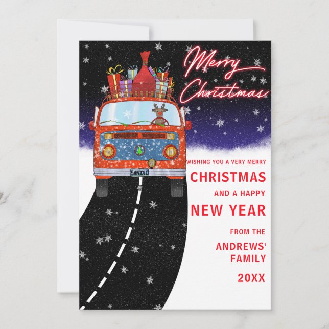 Tarjeta Festiva Navidades de Personalizados que conducen renos (Anverso)