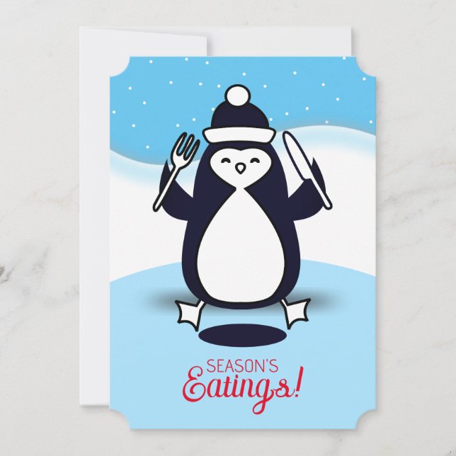 Tarjeta Festiva Navidades de pesca de horquilla de pingüino de la  (Anverso)