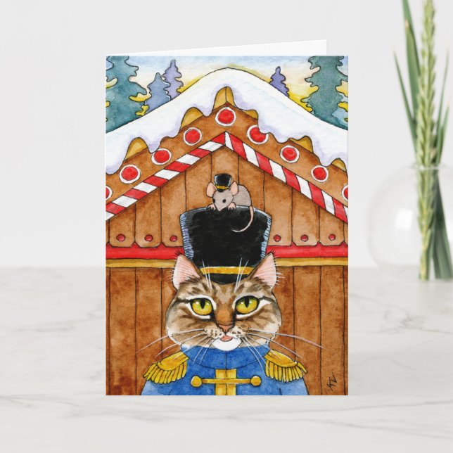 Tarjeta Festiva Navidades de petardos de ratón de gato (Anverso)