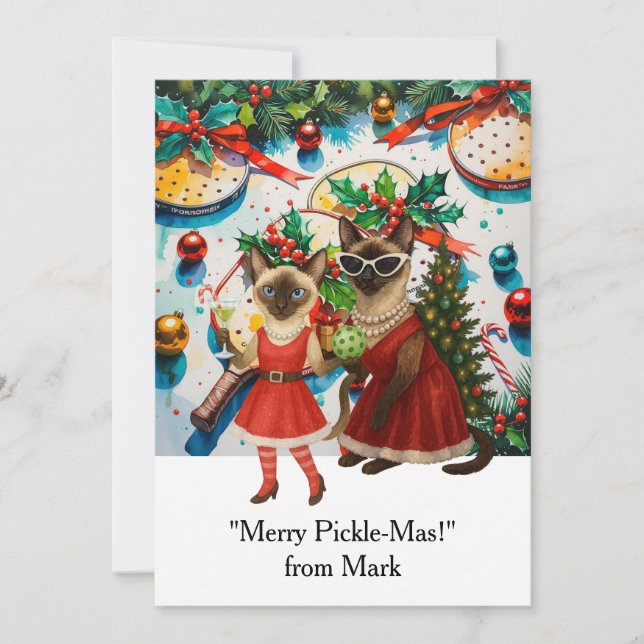 Tarjeta Festiva Navidades de PICKLEBALL con el texto "¡Merry Pickl