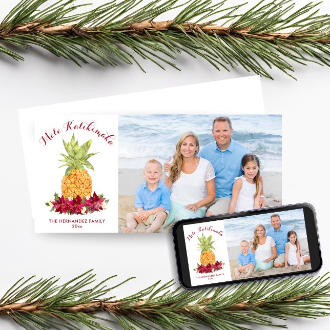Tarjeta Festiva Navidades de piña Mele Kalikimaka Foto (Mele Kalikimaka Pineapple Christmas Photo Holiday Card)