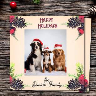 Tarjeta Festiva Navidades de Pine Cone y Berries de estilo vintage