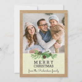 Tarjeta Festiva Navidades de Pine Rústico y Kraft con su foto