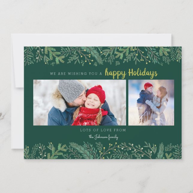 Tarjeta Festiva Navidades de Pine Vines verdes (Anverso)