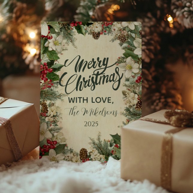 Tarjeta Festiva Navidades de Pinecone y Holly festivos (Subido por el creador)