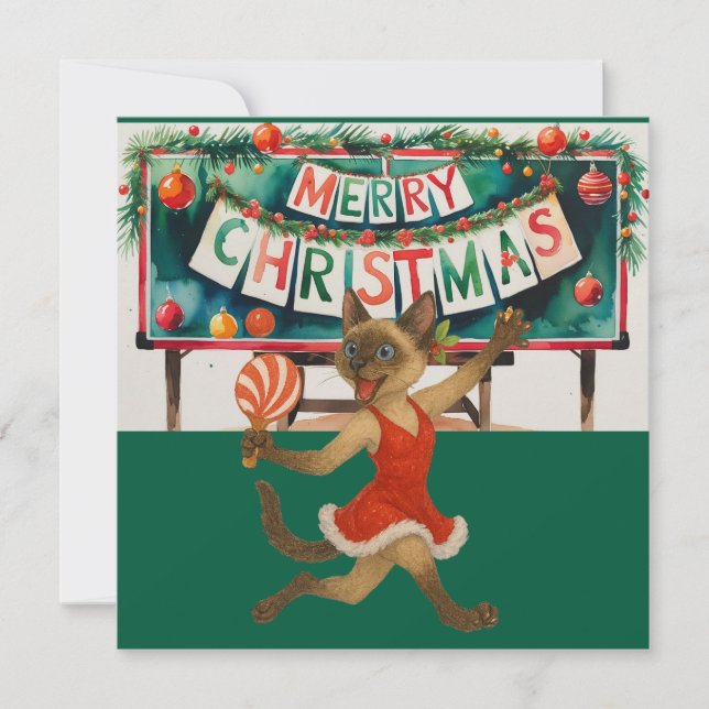 Tarjeta Festiva Navidades de ping pong temen a amantes de gatos si (Anverso)