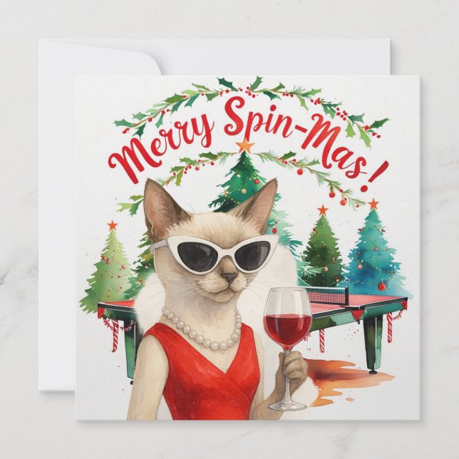 Tarjeta Festiva Navidades de ping pong temen a amantes de gatos si (Anverso)