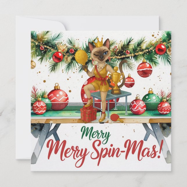 Tarjeta Festiva Navidades de ping pong temen a amantes de gatos si (Anverso)