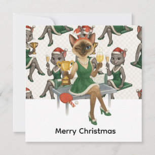 Tarjeta Festiva Navidades de ping pong temen a amantes de gatos si