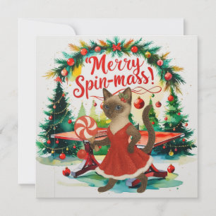 Tarjeta Festiva Navidades de ping pong temen a amantes de gatos si