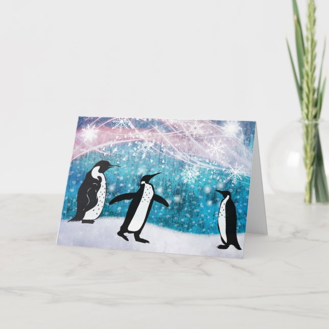 Tarjeta Festiva navidades de pingüino (Anverso)