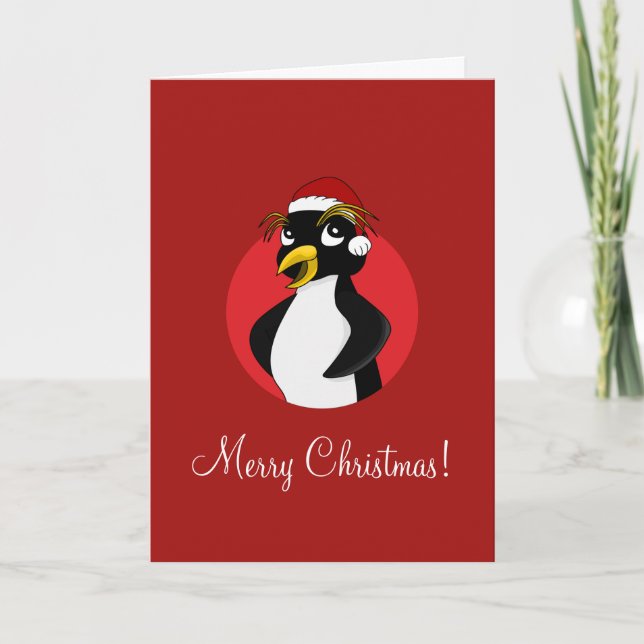 Tarjeta Festiva Navidades de pingüino con cresta, personalizado de (Anverso)