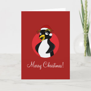 Tarjeta Festiva Navidades de pingüino con cresta, personalizado de