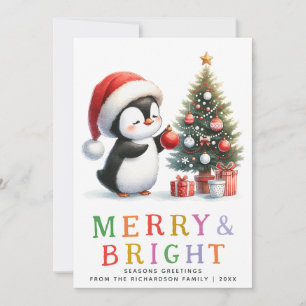 Tarjeta Festiva Navidades de pingüino cutáneo mora y brillante